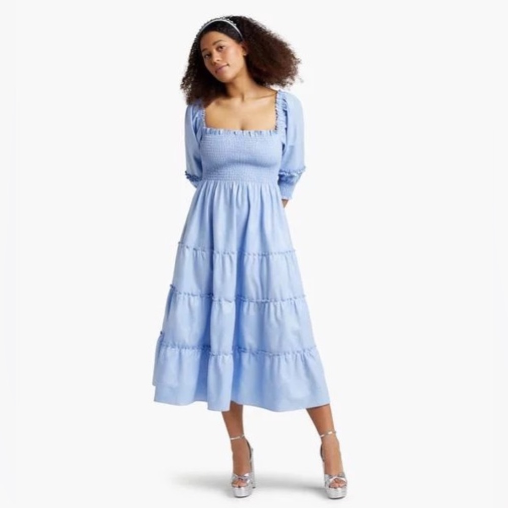 The Nesli Nap Dress - Light Blue Glitter Check | Hill House size small